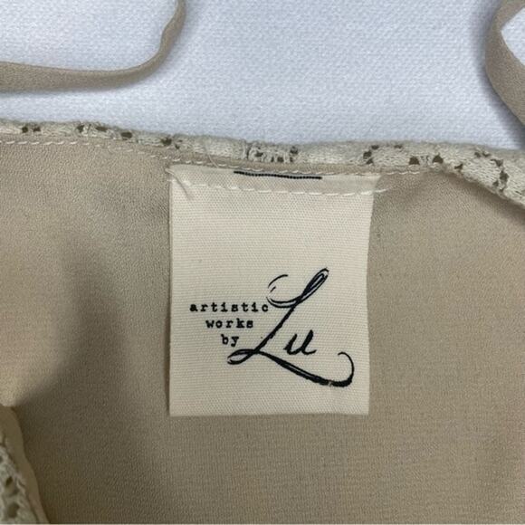 Boho Lace Cami Tank Top beige tan camisole women’s size small eyelet - Picture 4 of 9